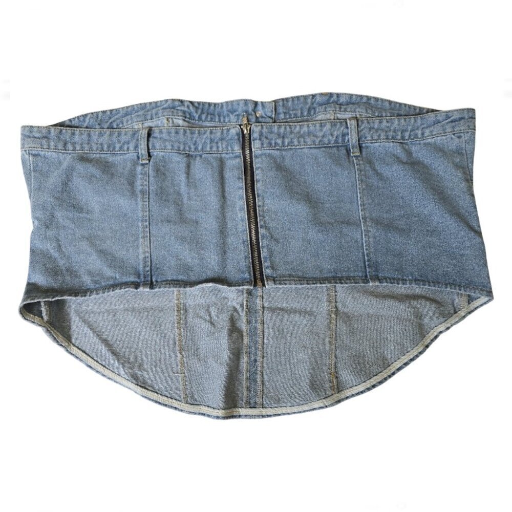 PrettyLittleThing Plus Blue Wash Jean Waistband Denim Corset Top Size 24 US - Picture 5 of 8